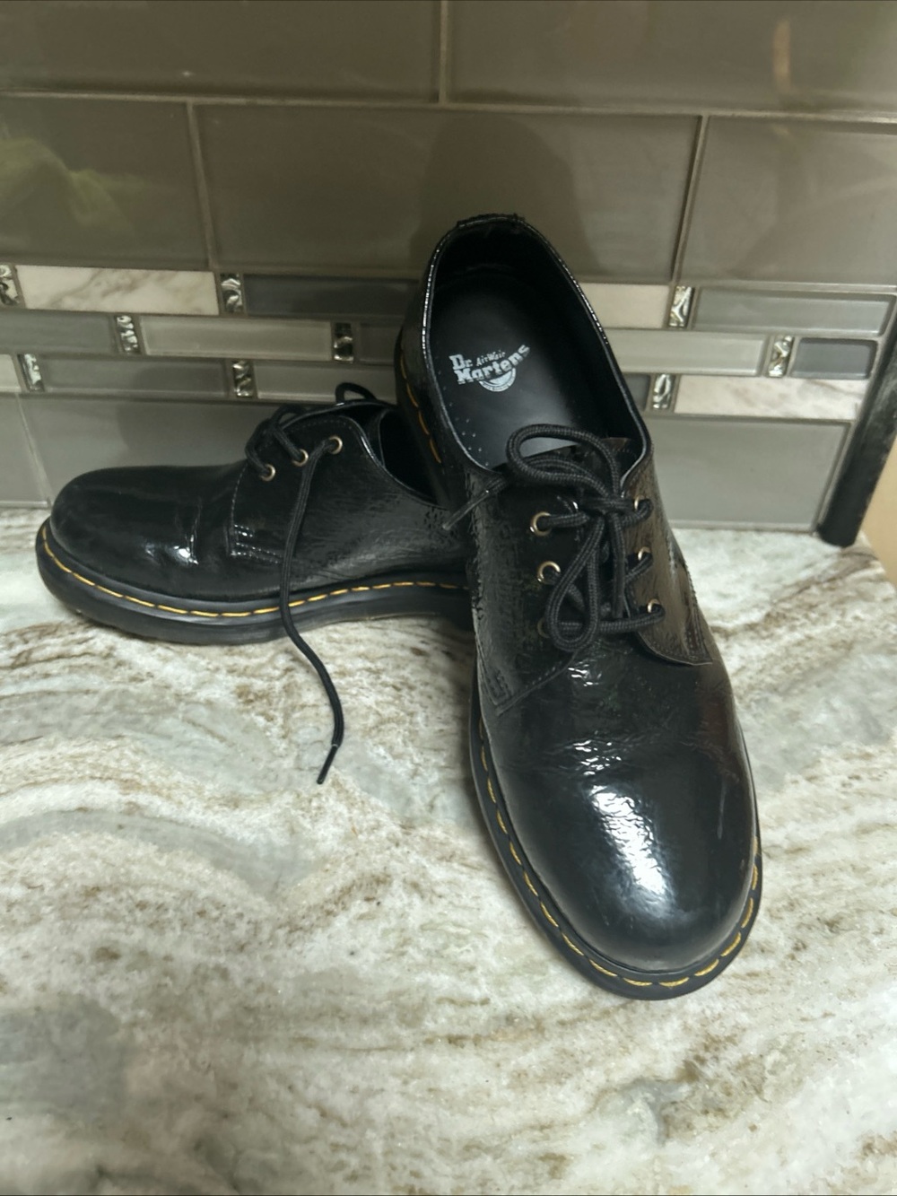 Dr Martens 1461 Distressed Patent Oxford Shoes Women's Sz 11 Black Lace Up